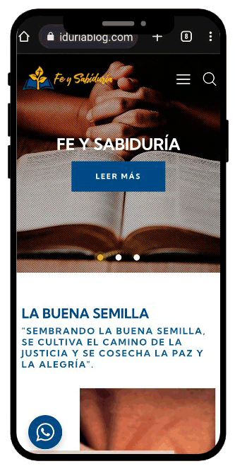 Vista mÃ³vil del sitio Fe y SabidurÃ­a â€” pantalla I