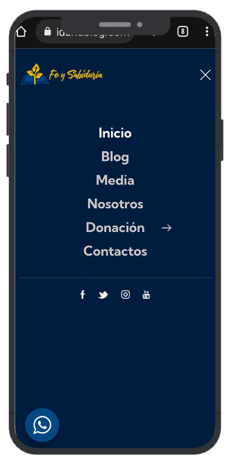Vista mÃ³vil del sitio Fe y SabidurÃ­a â€” pantalla II